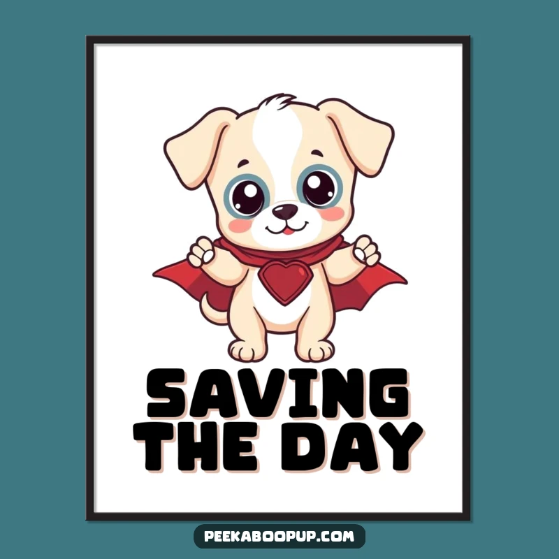 Funny Hero Puppy Digital Art Print: Instant Super Pet Decor