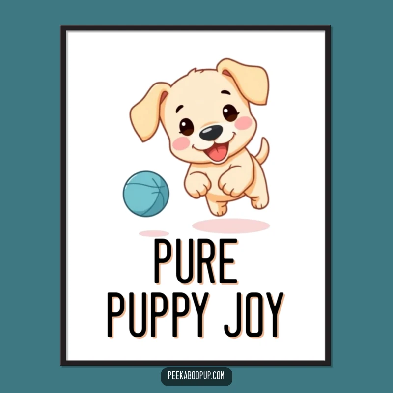 Funny Puppy Ball Chase Print - Floppy Ears Art, Instant Humorous Dog Decor!