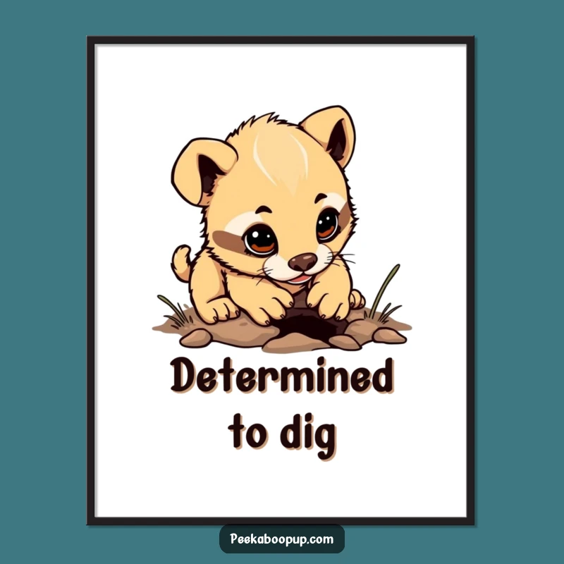 Funny Puppy Digging Digital Art - Humorous Printable Gift for Motivated Decor