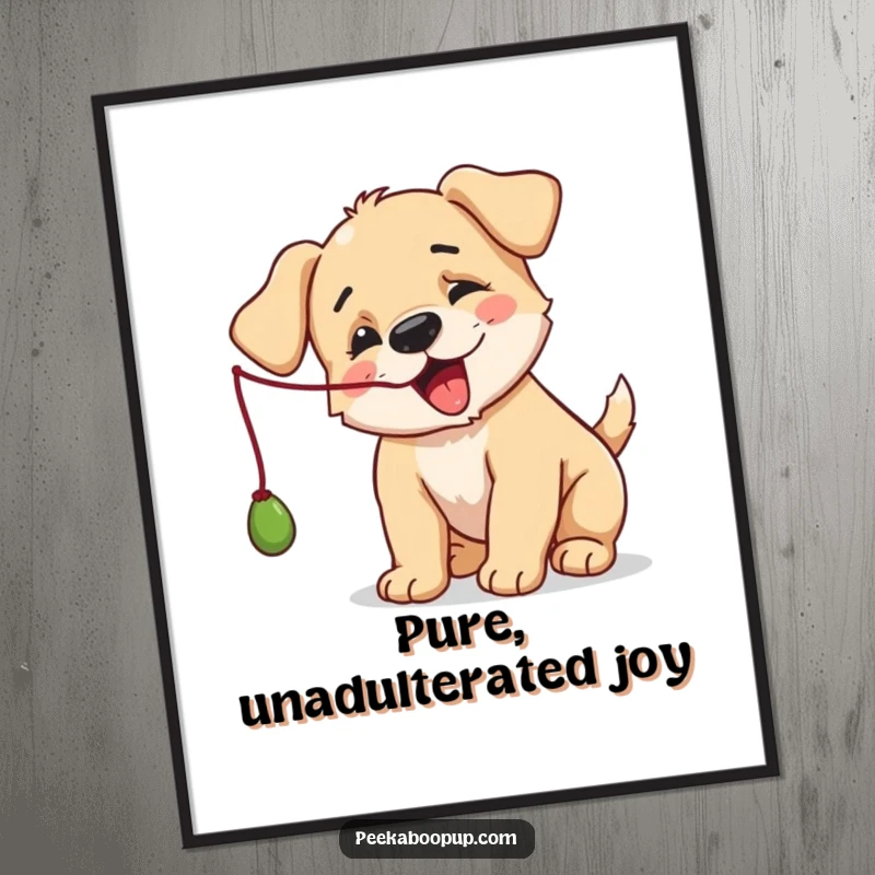 Funny Puppy Digital Art Print: A cute puppy playing intensely with a string, full of joyful energy