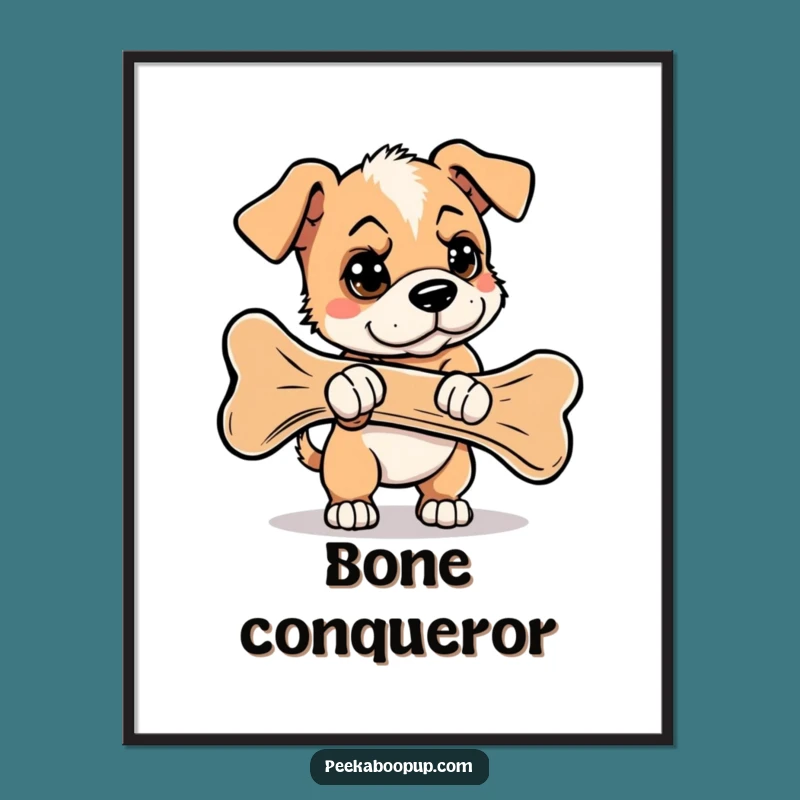 Funny Puppy Giant Bone Digital Art: Instant Determined Print