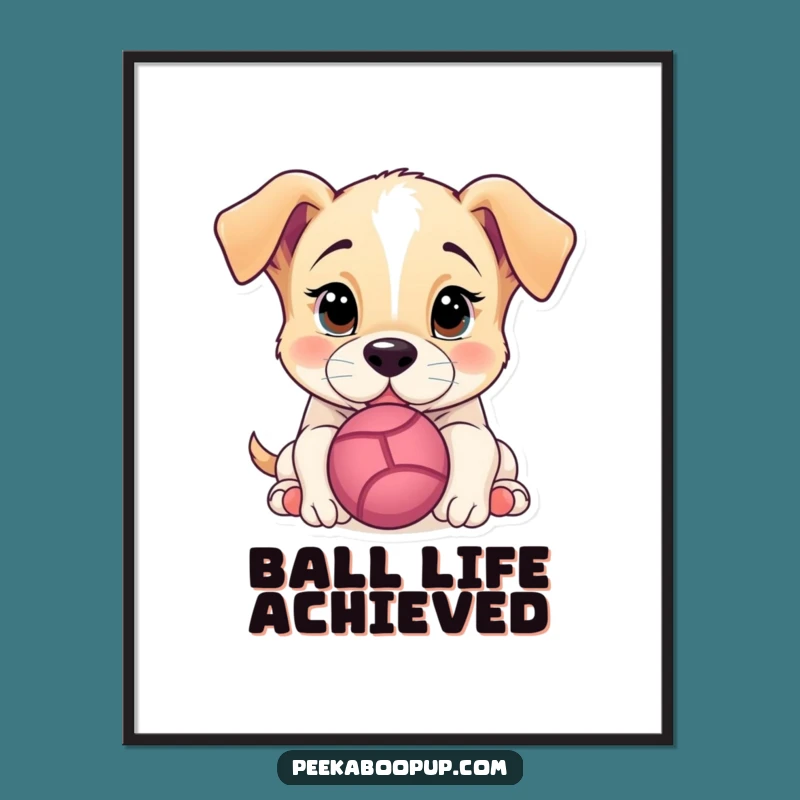 Funny Puppy Nudging Ball Digital Art Print: Instant Hilarious Dog Decor