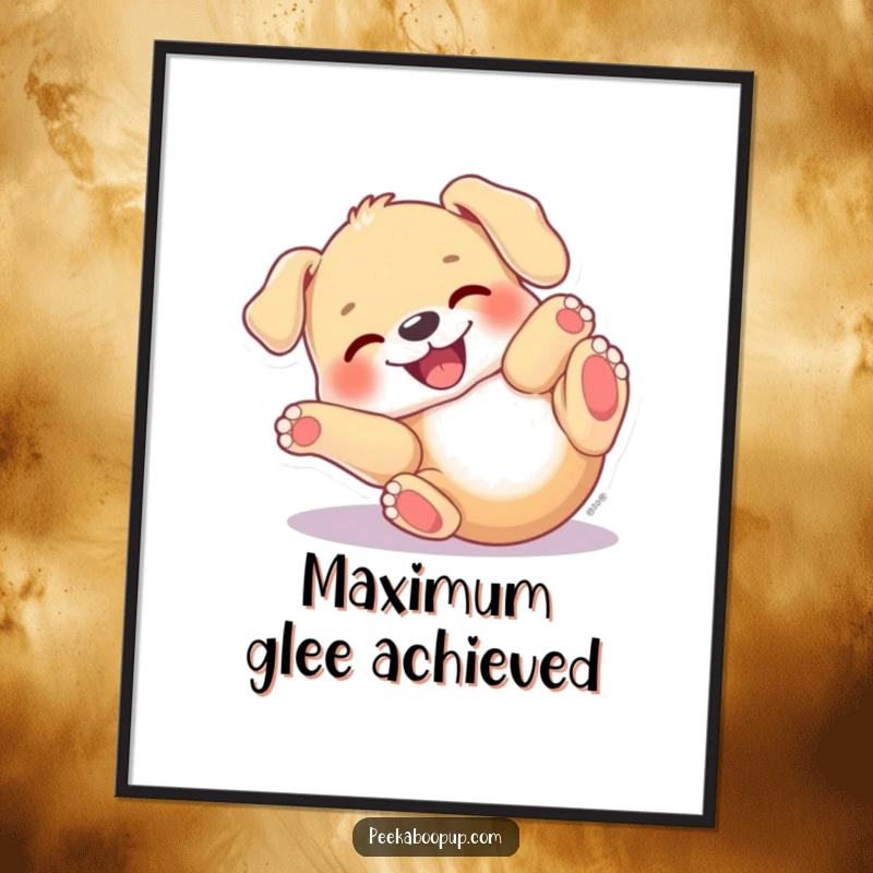 Funny Puppy Roll Digital Art print of a dog with a joyful expression, rolling on its back in extreme delight.