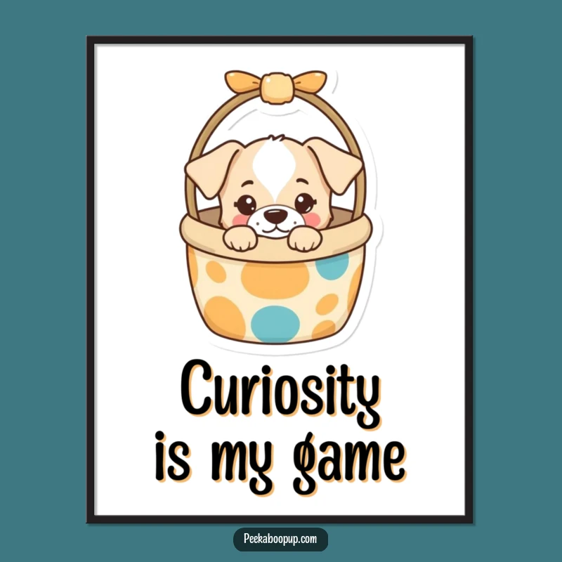 Funny Puppy Toy Basket Digital Print: Curious Peek Artwork, Hilarious Dog Decor