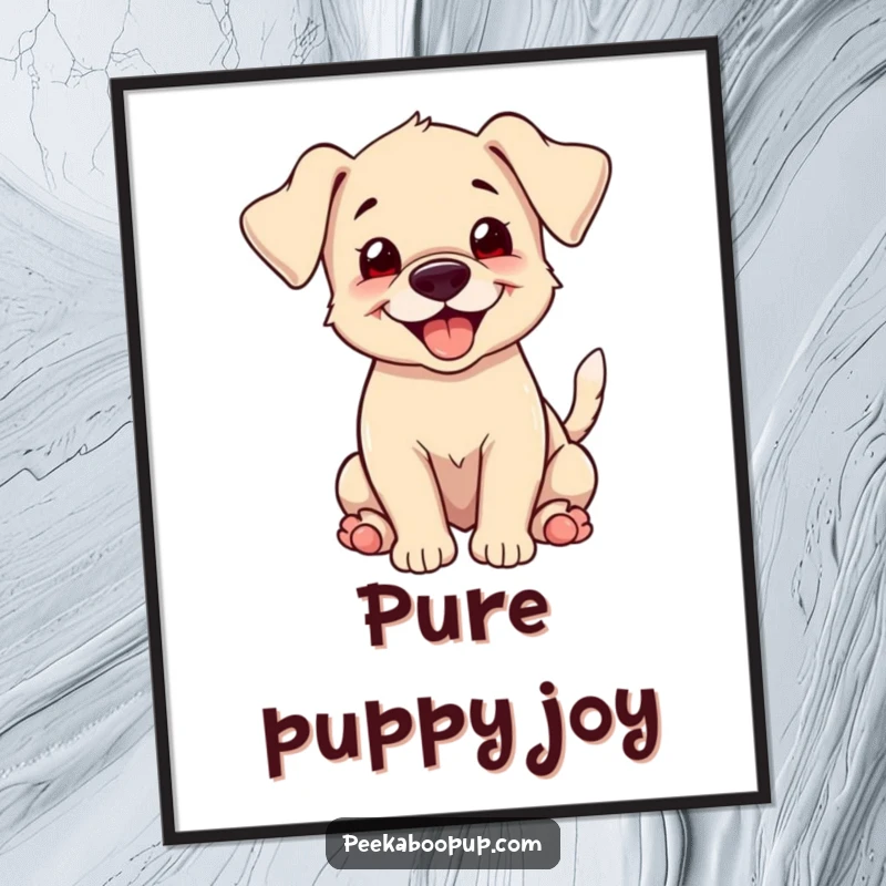 Funny puppy with floppy ears, a happy grin, and a tail wagging furiously, as a high-resolution digital art print for instant decor.