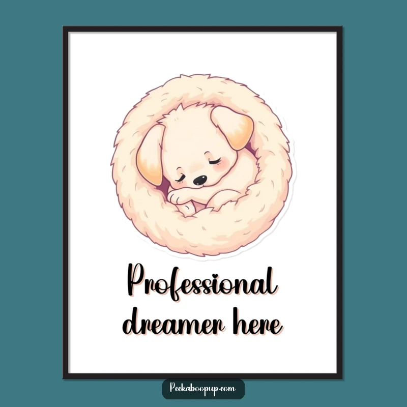 Funny Sleeping Puppy Digital Print: Cozy Ball Artwork, Hilarious Dog Decor