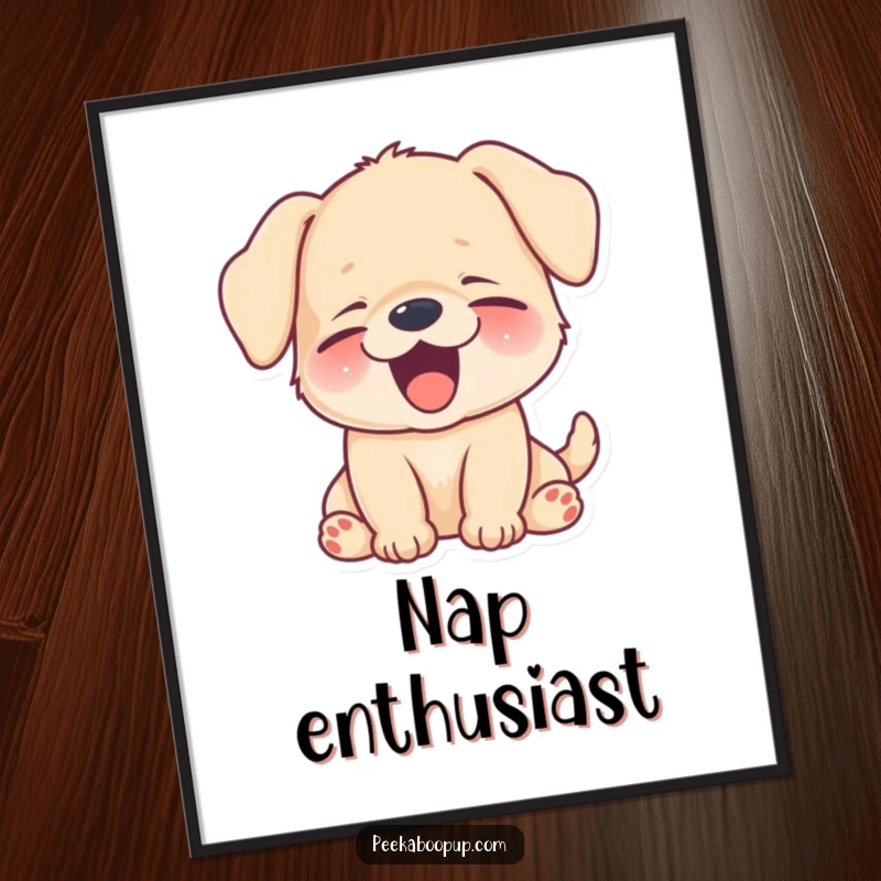 Funny puppy yawning a big, happy, sleepy smile, ready as a high-resolution digital art print.