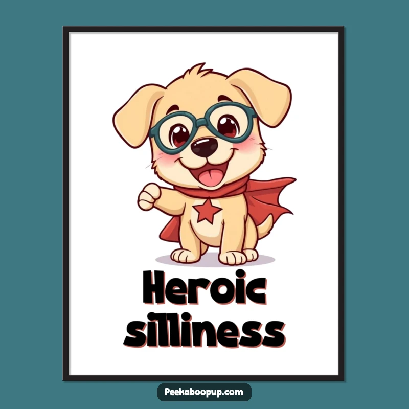 Funny Superhero Puppy Digital Art Print: Instant Heroic and Humorous Wall Decor