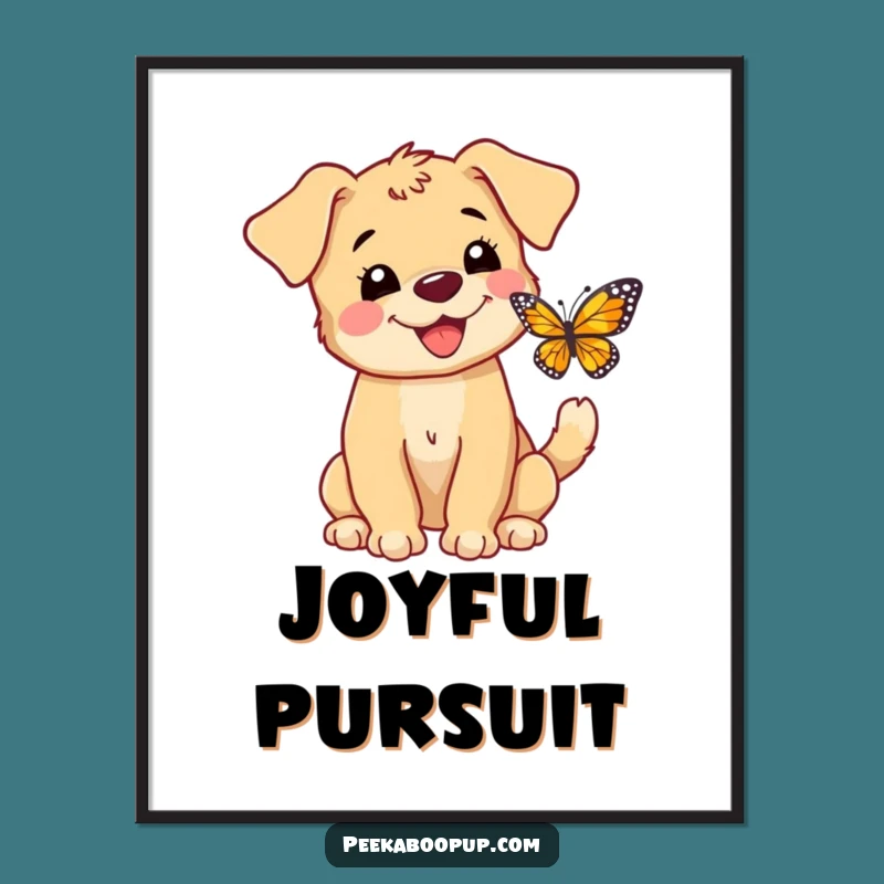 Funny Puppy Butterfly Digital Art Print: Instant Wall Decor Full of Joy and Humor