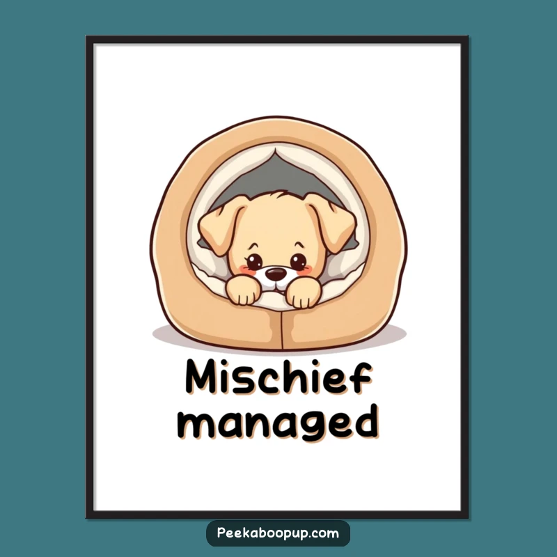 Funny Puppy Mischief Print - Cozy Bed Peek, Instant Humorous Dog Decor!