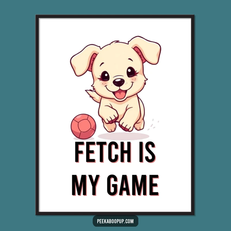 Printable Funny Puppy Ball Chase Art: Instant Cute Dog Decor Download