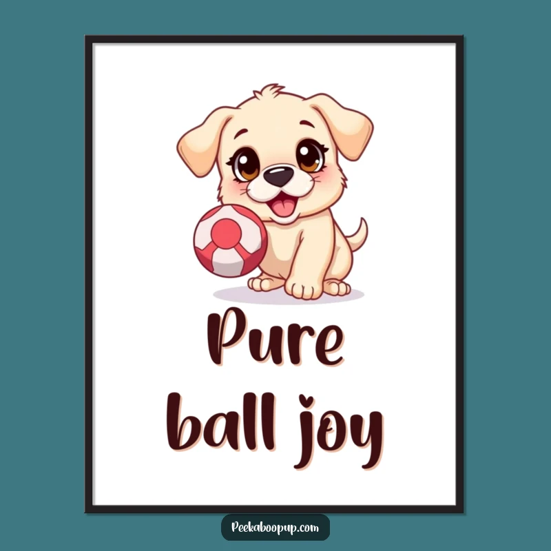 Funny Puppy Ball Chase Digital Art: Instant Energetic Wall Art for Dog Fans