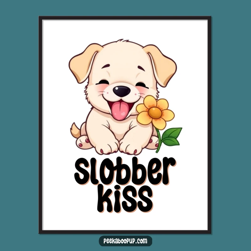 Funny Puppy Lick Digital Print - Adorable Dog Flower Art