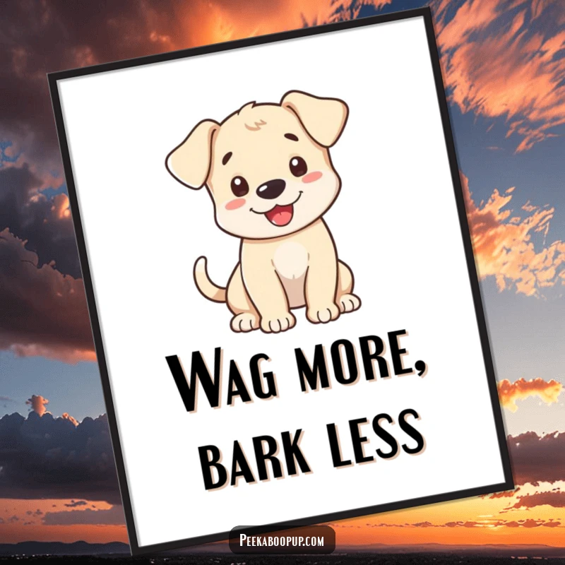 Funny Digital Art Print of an excited puppy with a wagging tail, offering an enthusiastic and friendly greeting.