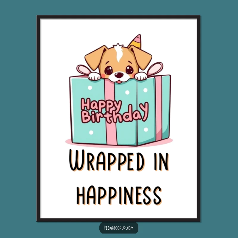 Funny Puppy Gift Digital Art: Peek-a-Boo, Instant Birthday Decor