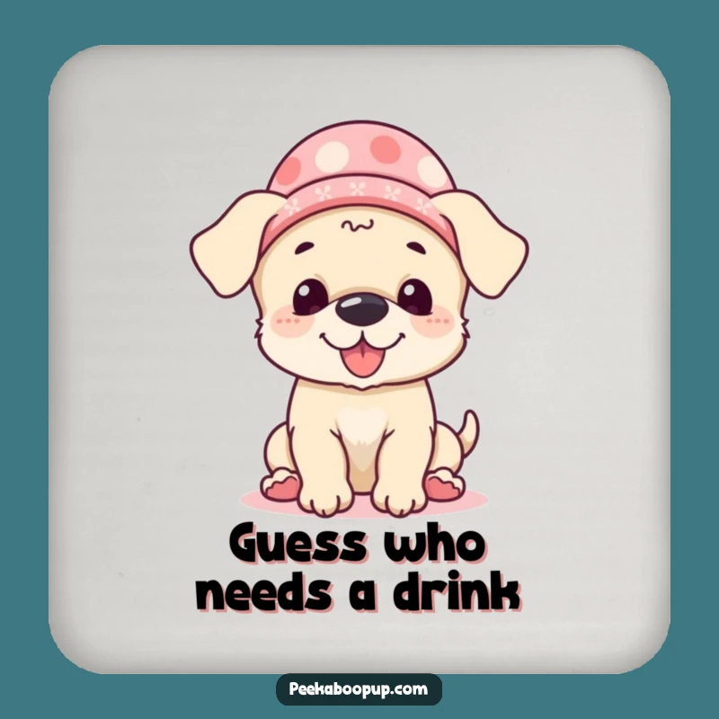Funny Giggling Puppy Peek-a-Boo Hat Coaster Set: Protect Surfaces with Humor