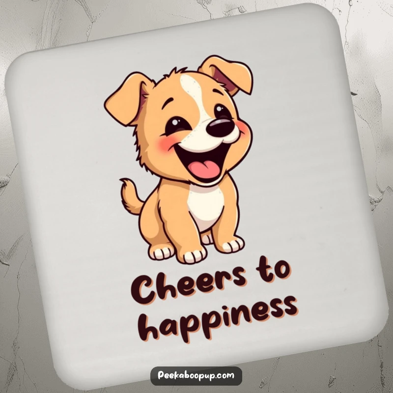 Funny Happy Puppy Drink Coasters: Featuring a joyful puppy barking with a playful bounce for table protection