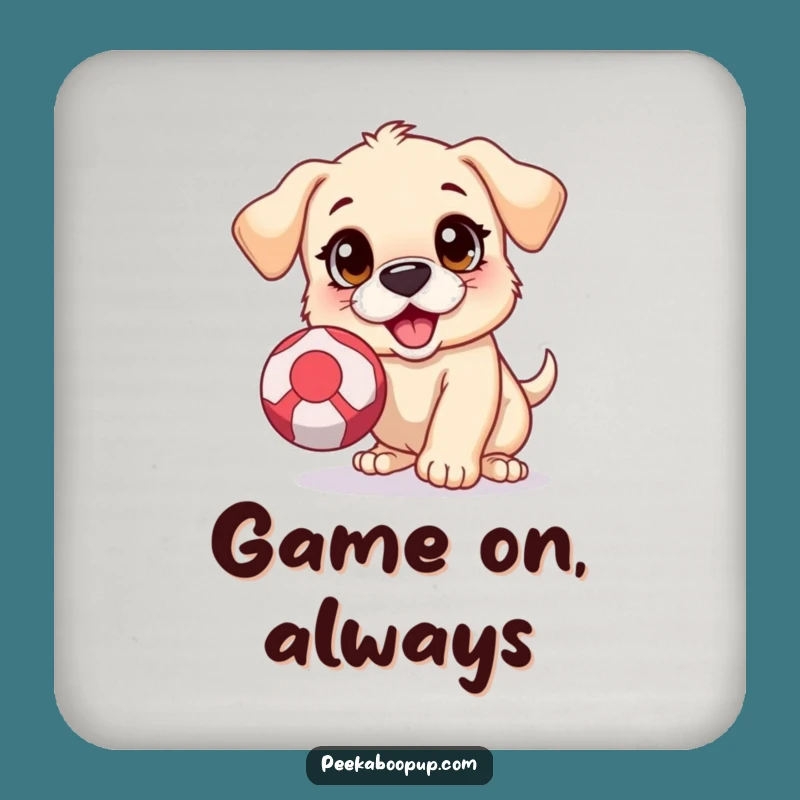 Funny Puppy Ball Chase Drink Coasters: Protect Surfaces with Energetic Dog Art
