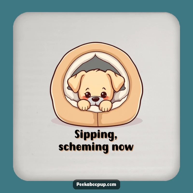 Funny Puppy Coaster - Cozy Bed Peek, Humorous Dog Decor!