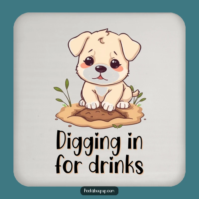 Funny Puppy Digging Drink Coaster: Protect Surfaces with Determined Humor