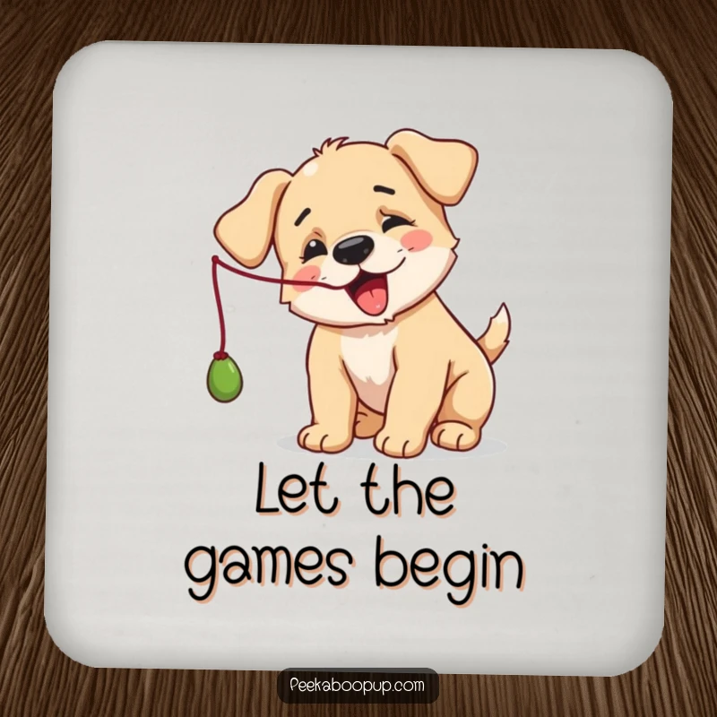 Funny Puppy Drink Coasters: Featuring a playful puppy batting at a string, perfect for table protection
