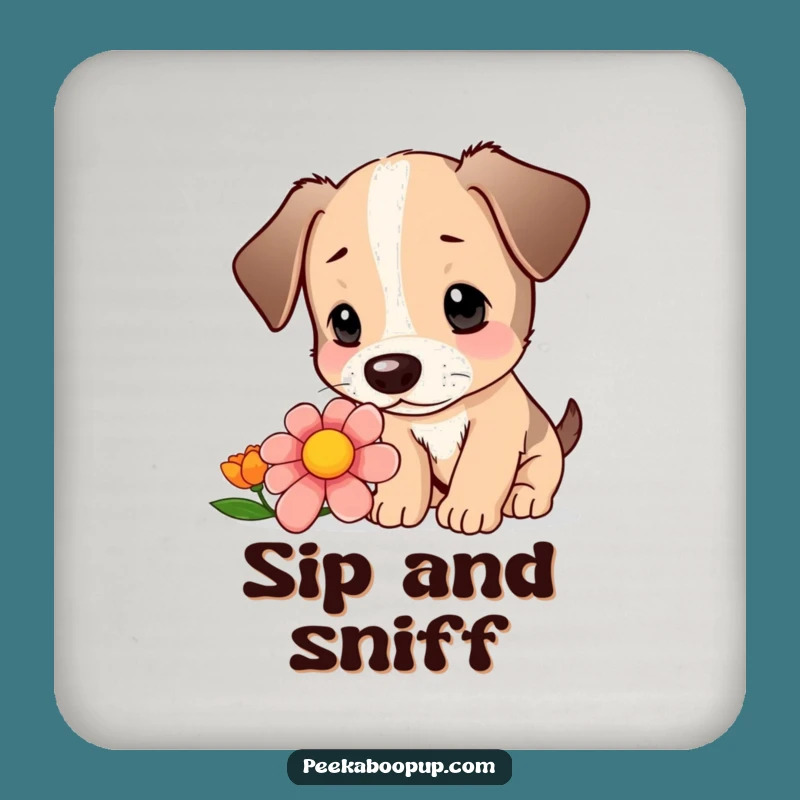Funny Puppy Flower Coaster - Curious Sniff, Humorous Dog Decor!