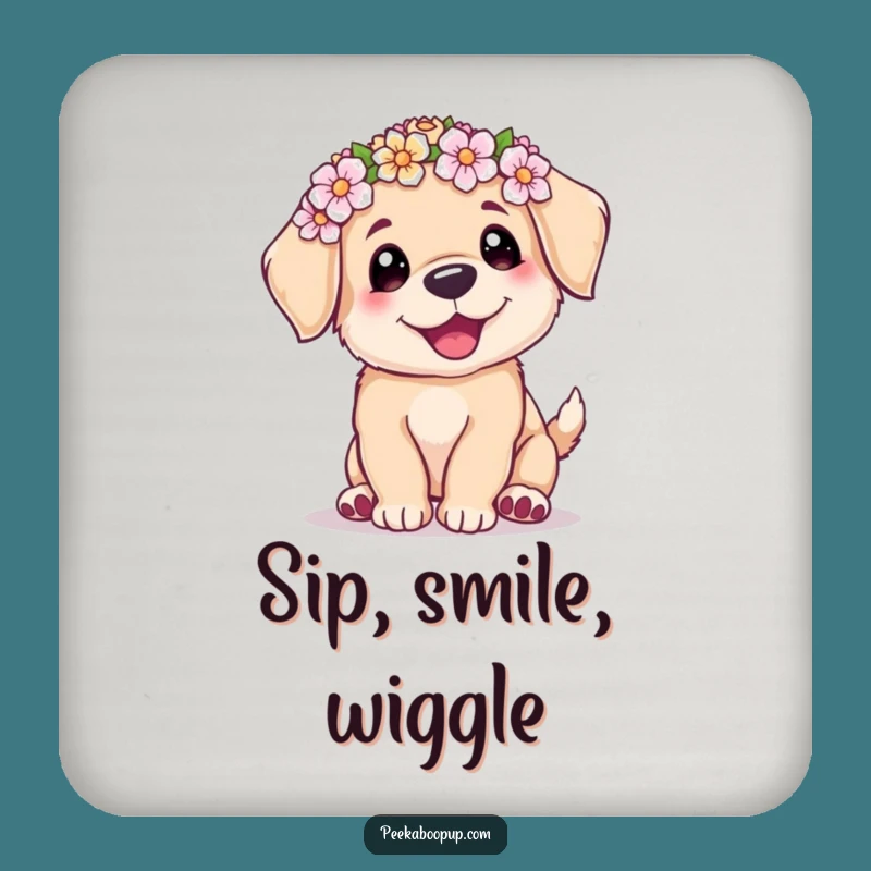 Funny Puppy Flower Crown Coaster: Protect Surfaces with Joy, Gift
