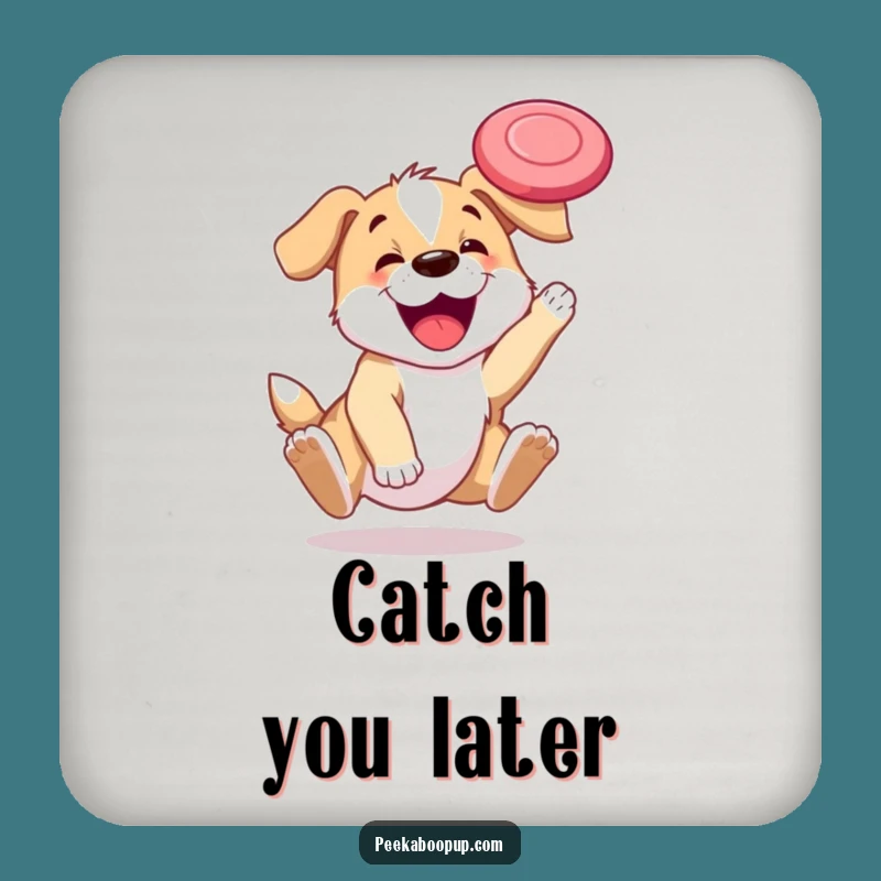 Funny Puppy Frisbee Catch Coaster - Protect Surfaces Hilarously!