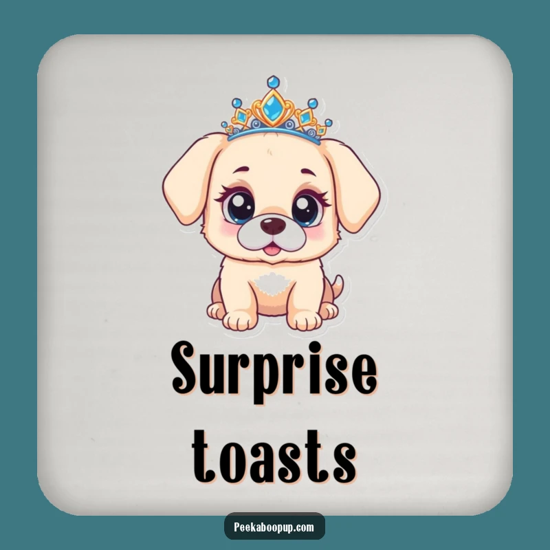 Funny Surprised Puppy Drink Coaster: Protect Surfaces with Tiara Pup Fun, Adorable Funny Gift