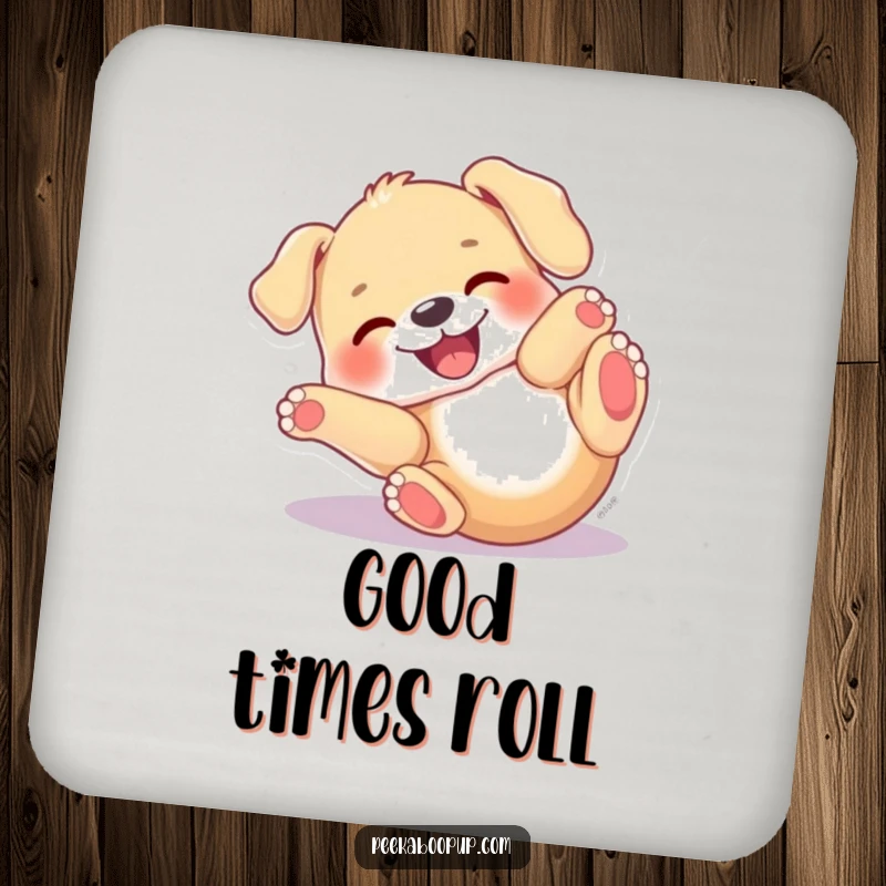Funny Puppy Roll Coaster set showing a dog with a joyful expression, rolling on its back in pure, happy delight.