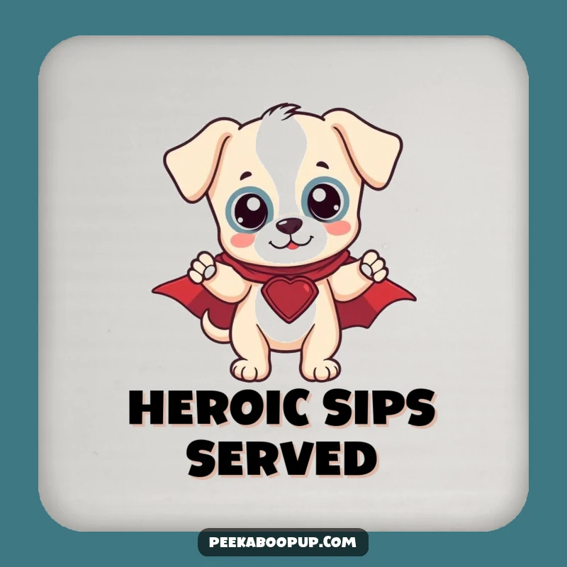 Funny Hero Puppy Drink Coasters: Protect Surfaces with Super Pup Power