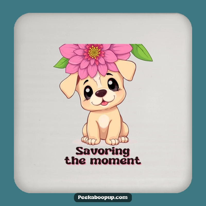 Funny Curious Puppy Drink Coasters: Protect Surfaces with Floral Charm