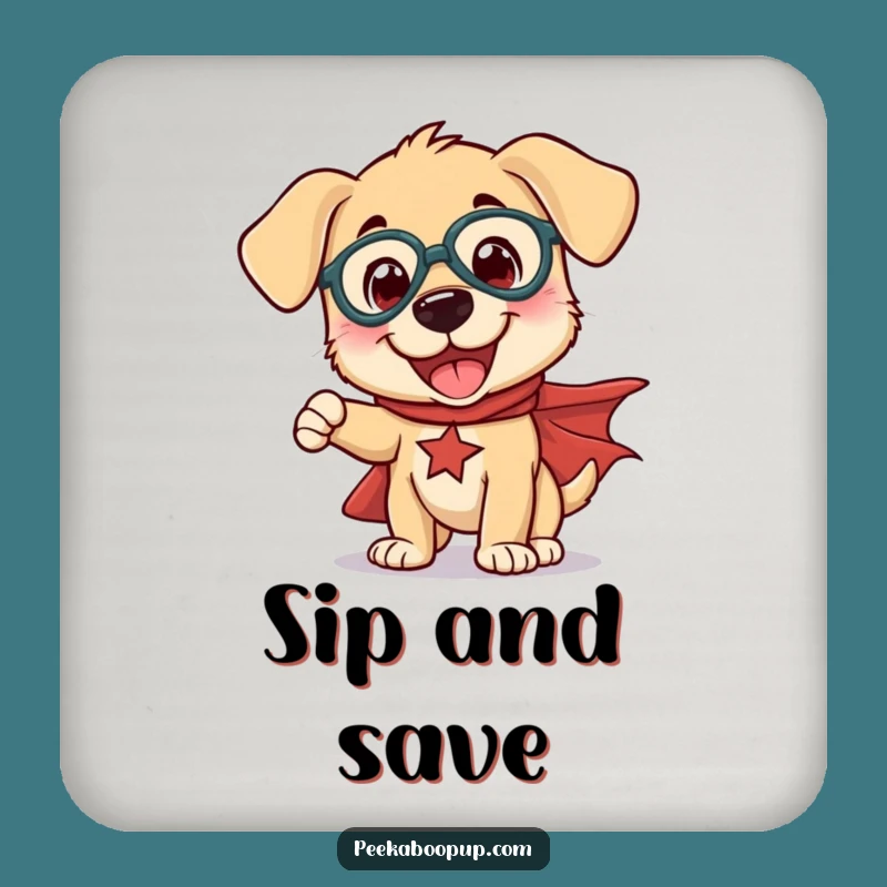 Funny Superhero Puppy Drink Coasters: Protect Surfaces with Heroic and Humorous Designs