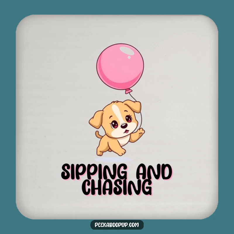 Funny Determined Puppy Balloon Coaster, Practical and Comedic Pet Gift