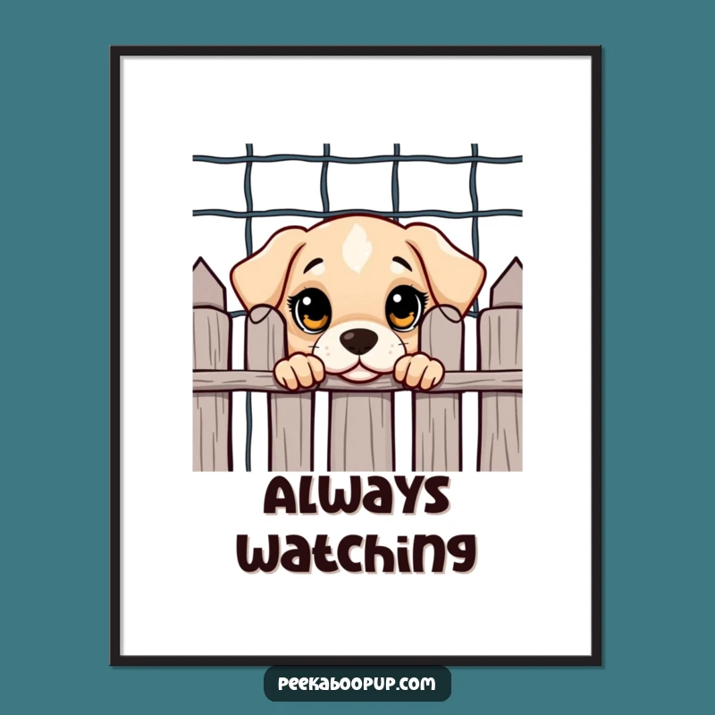 Funny Puppy Peeking Poster: Adorable Dog Art for Curious Spaces