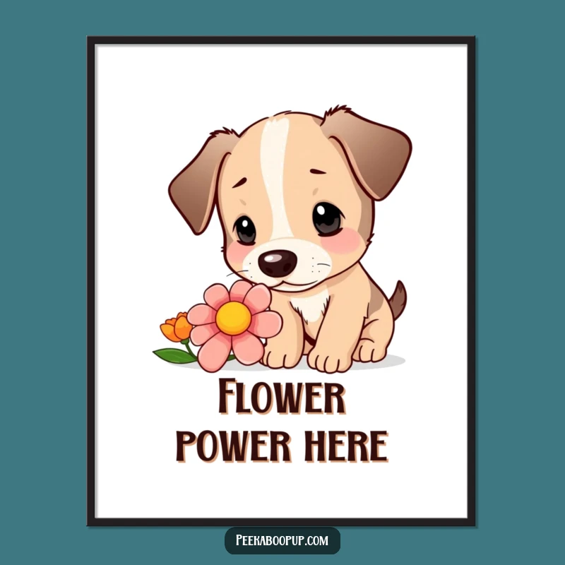 Funny Puppy Flower Poster - Curious Art, Humorous Dog Decor!