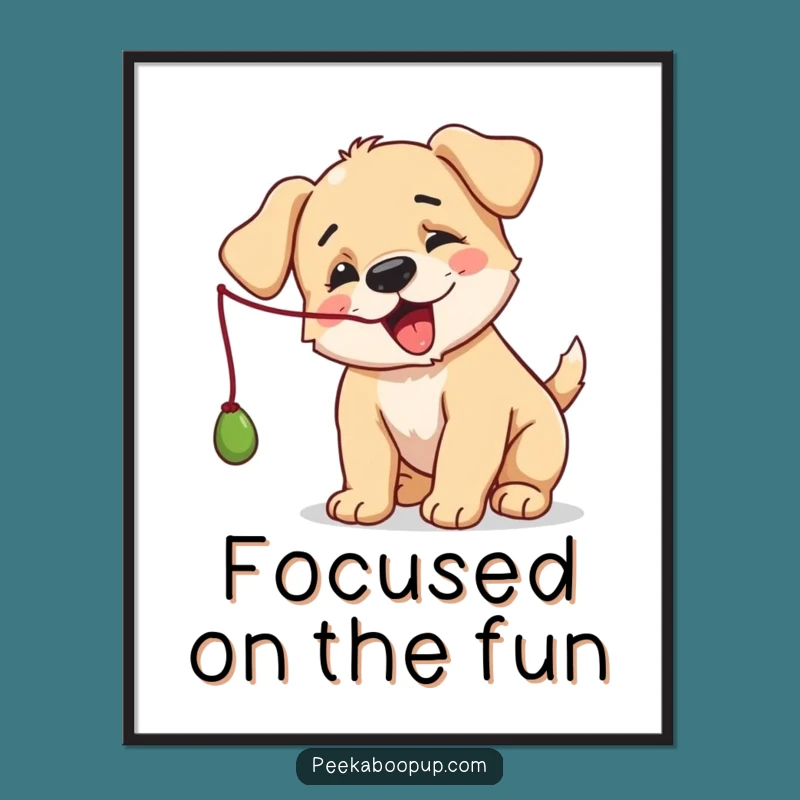 Funny Puppy Poster: Adorable Dog Art Capturing Playful Batting Action