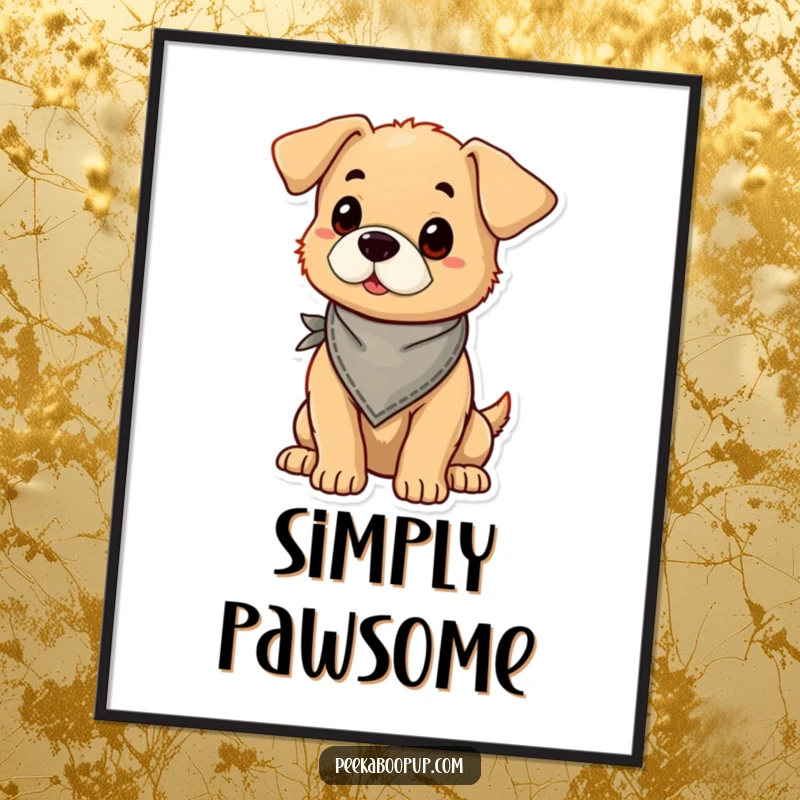 Funny puppy wearing a bandana and striking a proud pose, presented as stylish wall art.