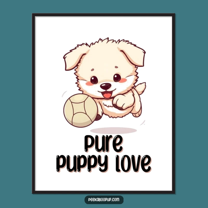 Funny Puppy Ball Poster - Energetic Fluffy Puppy Play Art