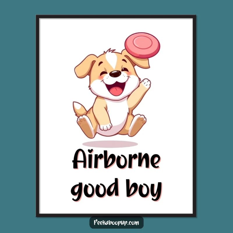 Funny Puppy Frisbee Catch Poster - Vibrant & Hilarious Dog Art Gift!