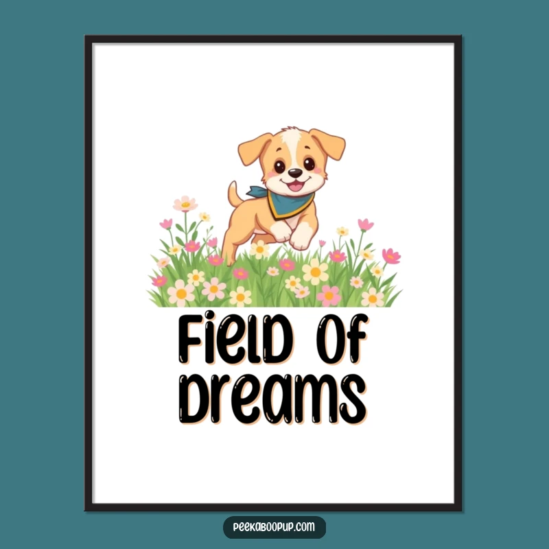Funny Puppy Meadow Poster: Adorable Dog Art for Blooming Decor