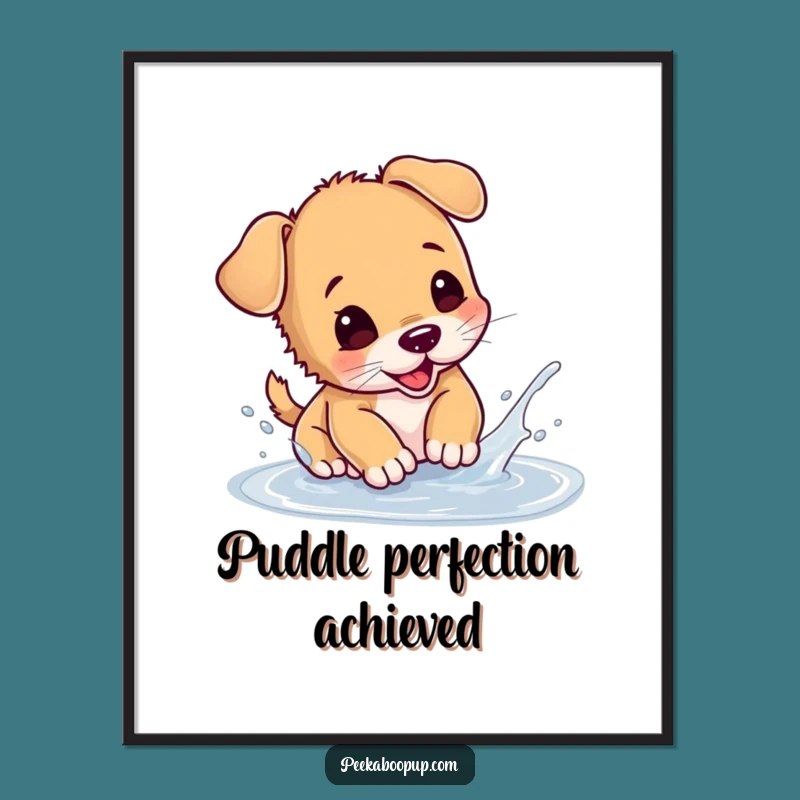 Funny Puppy Puddle Splash Poster Print