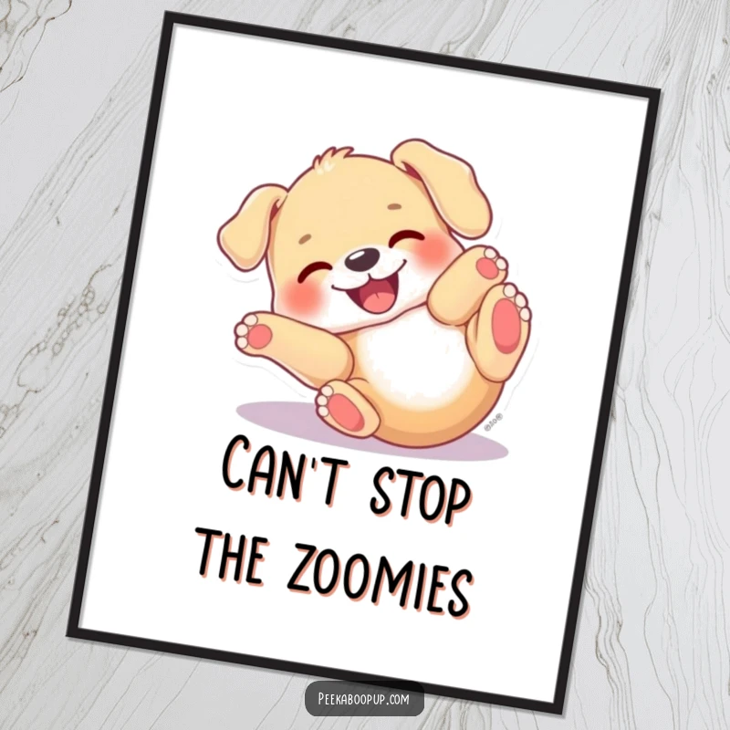 Funny Puppy Roll Poster featuring a dog with a very joyful expression, captured mid-roll on its back in utter, happy delight.
