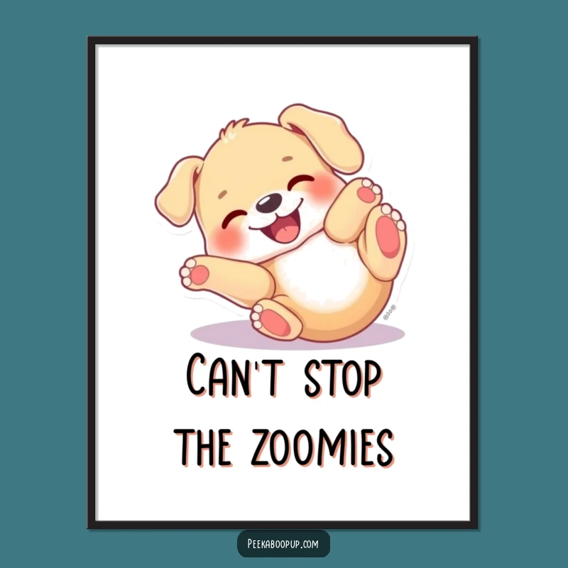Funny Puppy Roll Poster - Joyful Dog Rolling Back Wall Art Funny Gift