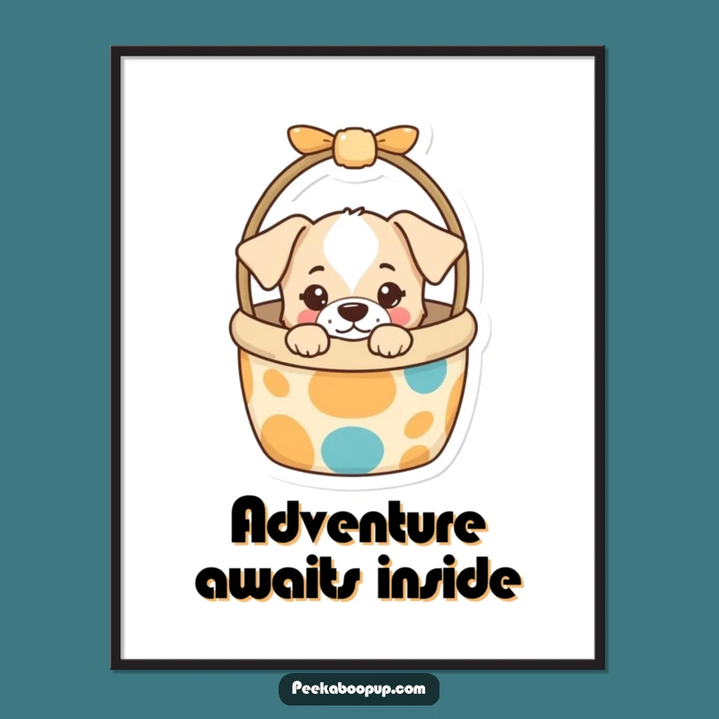 Funny Puppy Toy Basket Poster: Curious Peek Art, Hilarious Dog Decor Gift