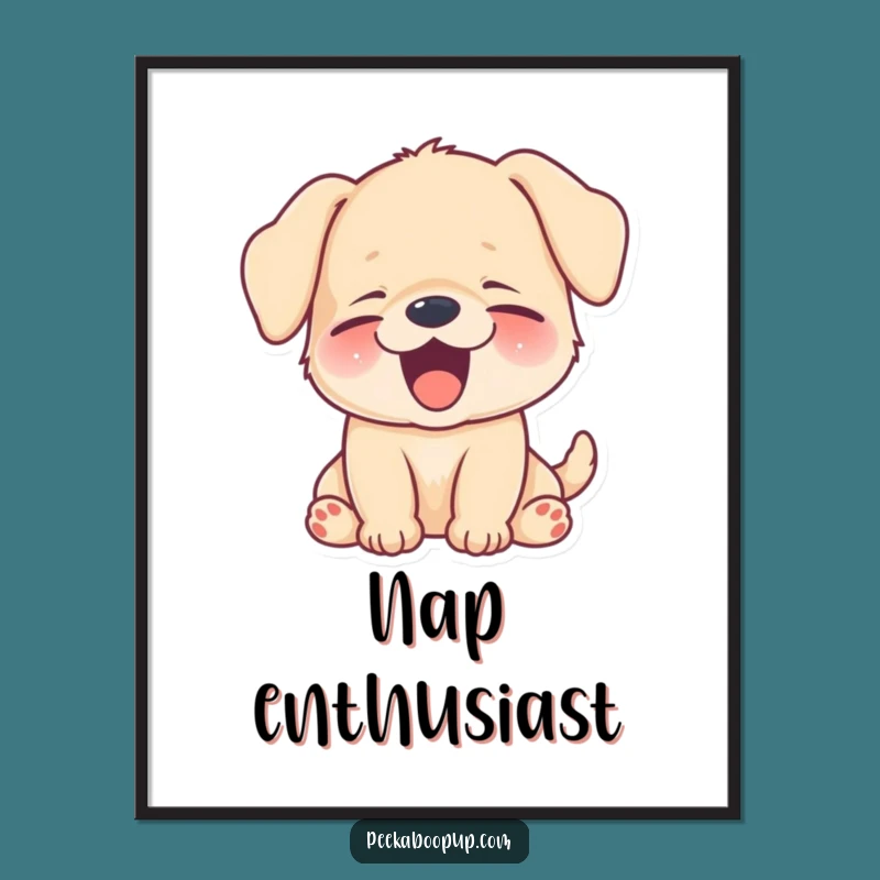 Funny Sleepy Puppy Yawn Poster - Hilarious Tired Art for Cozy Spaces!