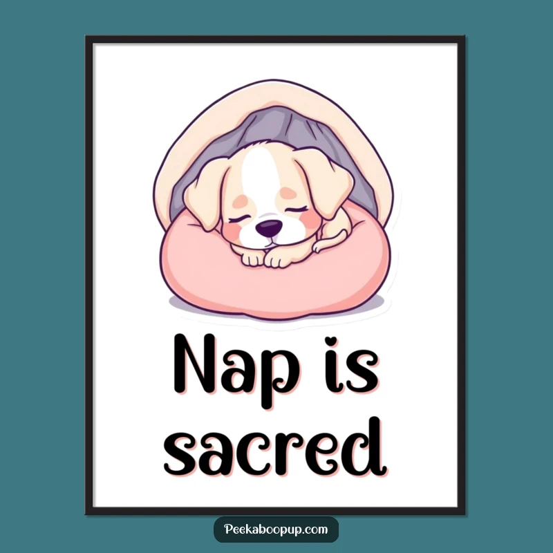 Funny Sleepy Puppy Poster: Bring Peaceful Vibes to Your Walls with This Art