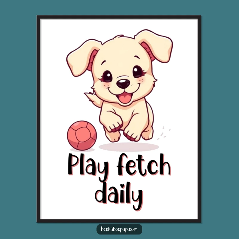 Funny Puppy Ball Play Poster: Adorable Dog Art for Playful Decor