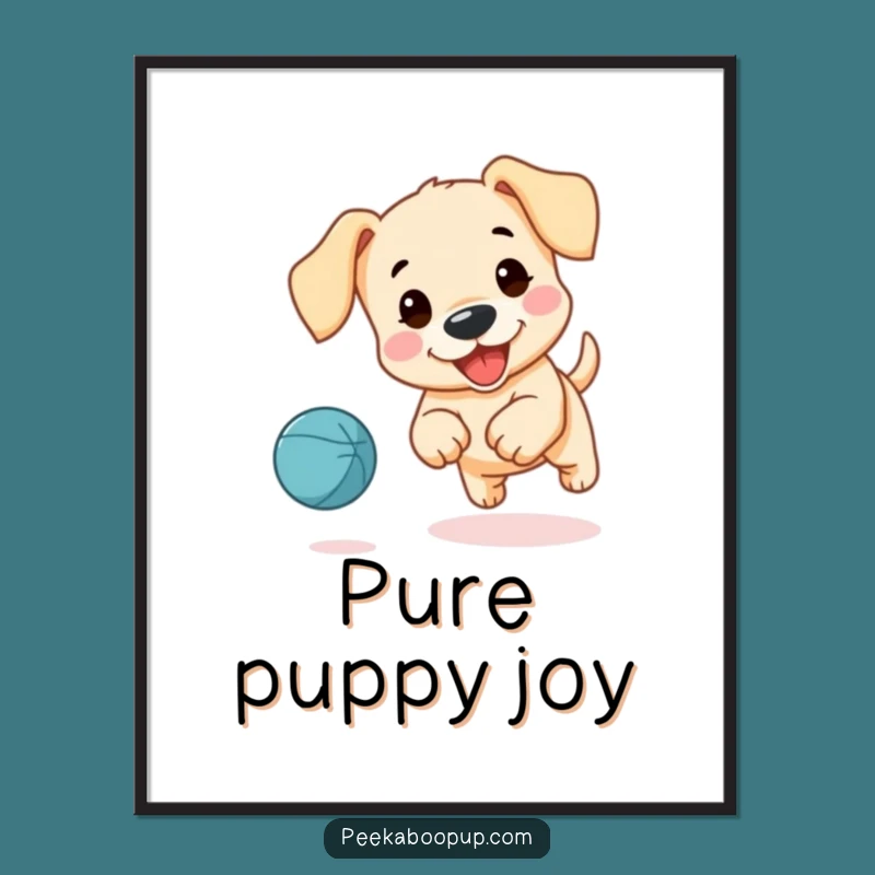 Funny Puppy Chasing Ball Poster - Floppy Ears Art, Humorous Dog Decor!