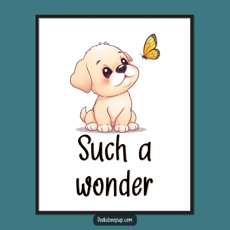Funny Puppy Butterfly Poster - Curious Puppy Head Tilt Art